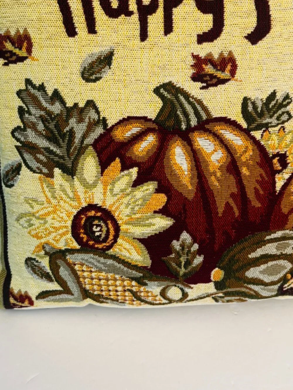 Thanksgiving Happy Fall Decorative Tapestry Throw Pillow 16x16